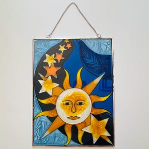 Vintage 90&#39;s Celestial Sun Moon and Star Mirror Whimsigoth Fairycore Aesthetic Window Art Suncatcher Y2K Decor 9x12 inches