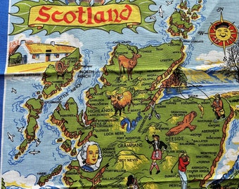 Map of Scotland All Cotton Dunluce Made in UK Tea Towel Cotton Dish Towel Unused Souvenir Kitchen Linens Towels