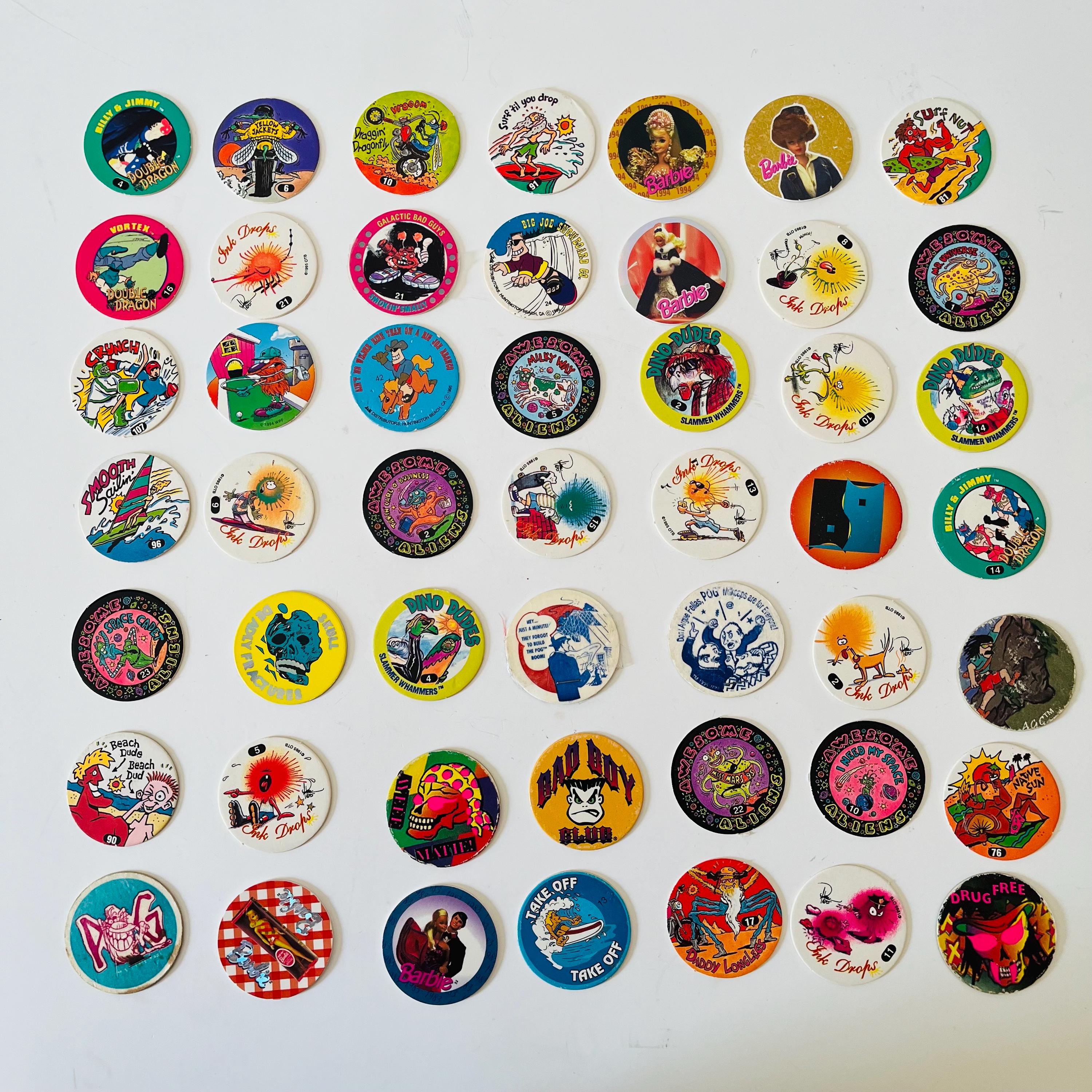 Vintage 1990's Pog Slammers Set of 49 Pogs Collectible 90's Toys