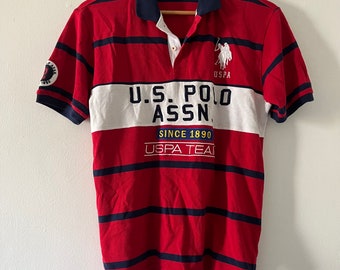 Vintage U.S. Polo ASSN Red Navy Striped Button Up Polo Shirt Size Extra Large