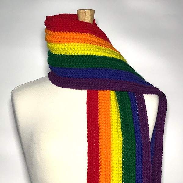Handmade Crochet LGBTQIA+ Rainbow Pride Scarf