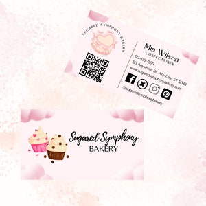 Bäckerei Business Card Canva Template DIY benutzerdefinierte Kuchen Visitenkarten Design Bäckerei Business Branding Doppelseitige Karte Instant Download