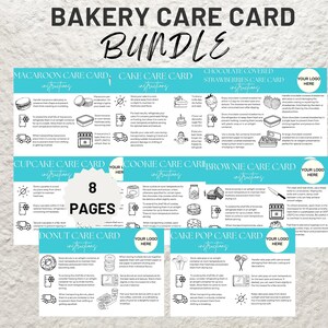 Bakery Business Care Card Bundle Templates Canva Editable Cake Care Cards Printable Cake Cookie Care Guide Cake Business Care Cards