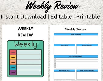 Wöchentliche Bewertung Vorlage, Bearbeitbares Reflection Journal (Digitaler Download)