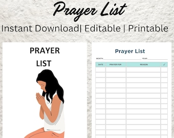 Editable Prayer List Template, Faith Planner (Digital Download)