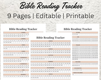 Tracker di lettura della Bibbia stampabile, piano di studio delle Scritture (modello Canva modificabile)