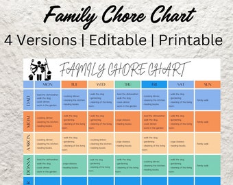 Editable Family Chore Chart Template, Household Planner (Canva, Printable)