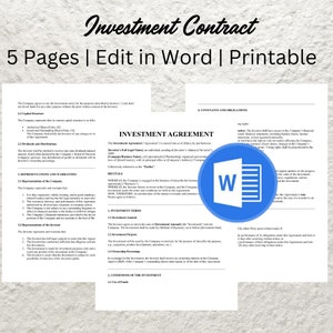 Editable Investment Agreement Template: Legal Contract for Investors (Word Document)