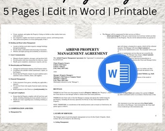 Airbnb Property Management Contract Template Editable Short Term Rental Property Management Agreement Printable Vacation Property Manager