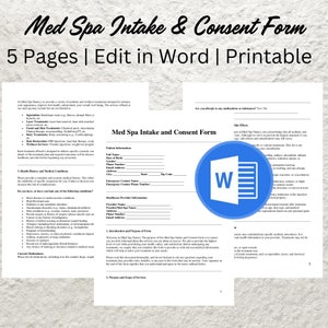 Med Spa Consent Form Template Editable Client Intake Printable Botulinum Toxin Dermal Fillers Chemical Peels Microneedling Form - PDF