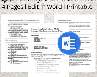 Manual Lymphatic Drainage Massage Intake Form (Editable Word)