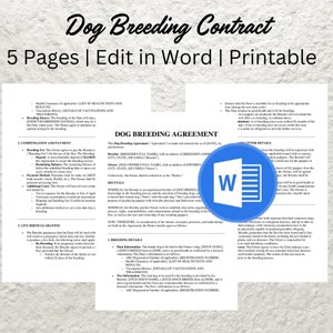 Dog Breeding Contract Template - Editable Stud Dog Service Agreement Printable Breeder & Puppy Owner Contracts for Dog Breeders