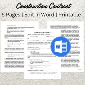 Construction Contract Template Editable Construction Contractor Agreement Form Printable Construction Business Forms Building Agreement