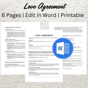 Love Agreement Contract: Editable Relationship Template (Digital Download)