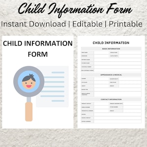 Printable Child Information Sheet Template Planner Daycare All About Me Childcare Information Form Emergency Contact Information Sheet