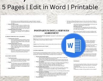 Editable Postpartum Doula Contract Template: Service Agreement (PDF Printable)
