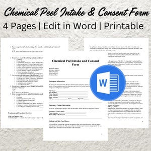 Chemical Peel Intake and Consent Form: Editable Salon Forms (Word)