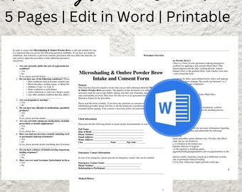 Microshading & Ombre Brow Consent Form Template: Editable Esthetician Intake (PDF Download)