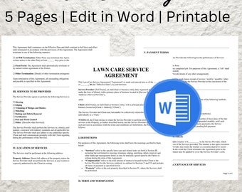 Lawn Care Service Contract Template: Editable & Printable Agreement (Instant Download)