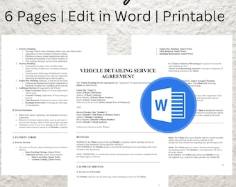 Vehicle Detailing Service Agreement Template: Editable Auto Detailing Contract (PDF & Word Document