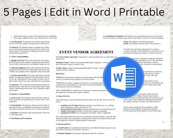 Editable Event Vendor Contract Template (Word Document)