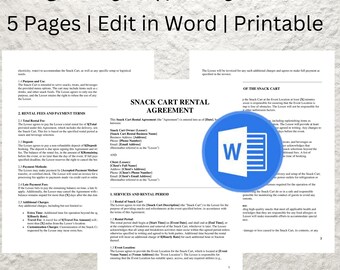 Snack Cart Rental Contract Template: Editable Event Agreement (Word)