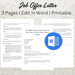 Plantilla de carta de oferta de trabajo Carta de oferta de trabajo editable Carta de oferta de trabajo imprimible Carta de oferta de trabajo Contrato de trabajo Oferta de trabajo