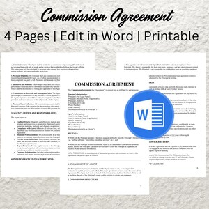 Plantilla de acuerdo de comisión Acuerdo de ventas de comisión editable Acuerdo de ventas de comisión imprimible Acuerdo de empleado de ventas Contrato de empleado Formulario de contrato de bonificación