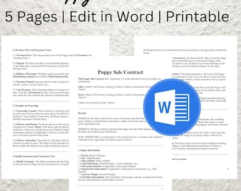 Editable Puppy Sales Contract Template: Dog Breeder Agreement (PDF & Word Format