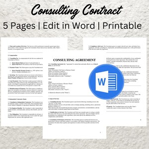 Consulting Contract Agreement Template Editable Consultant Service Contract Printable Consulting Proposal and Form - PDF