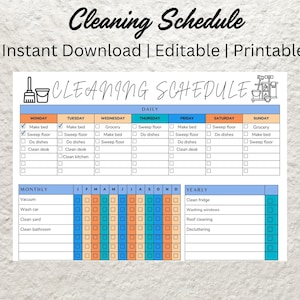 Editable Cleaning Schedule Planner Canva Template Cleaning Checklist ADHD Cleaning Planner Weekly House Chores Household Chore Chart List
