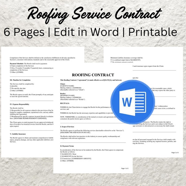 Roof Installation Contract Etsy