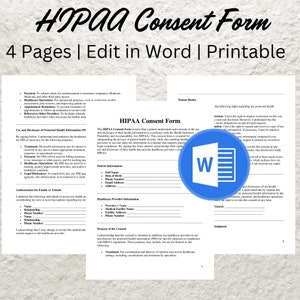 HIPAA Consent Form Template Editable HIPAA Compliance Patient Consent Form Printable Medical Consent New Patient Form Medical Office Form