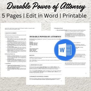 Durable Power of Attorney Form Template Editable General Power of Attorney Printable Durable POA Template and Form - PDF