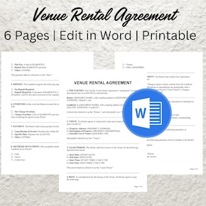 Bearbeitbare Vorlage für einen Mietvertrag für Veranstaltungsort (MS Word)