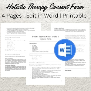 Holistic Therapy Client Intake Form: Editable Consent & Consultation (Printable)