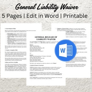 Editable Liability Waiver Form: General Release Template (Word Document)