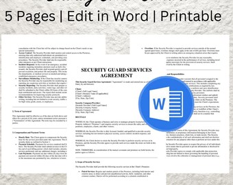 Editable Security Guard Service Contract Template (Word Format)
