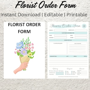 Florist Order Form Template Printable Flower Order Form Editable Floral Order Form Custom Flower Order Form Small Business Florist Forms