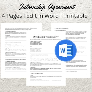 Internship Agreement Template: Editable Student Intern Contract (PDF Download