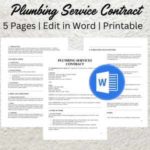 Modelo de contrato de encanamento editável Contrato de serviço para impressão Formulário comercial e profissional de encanamento - PDF