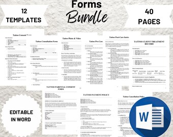 Tattoo Artist forms bundle - Editable!, Tattoo Consent Form, Tattoo Intake Form, Tattoo Artist Business Forms, Tattoo Consent Document