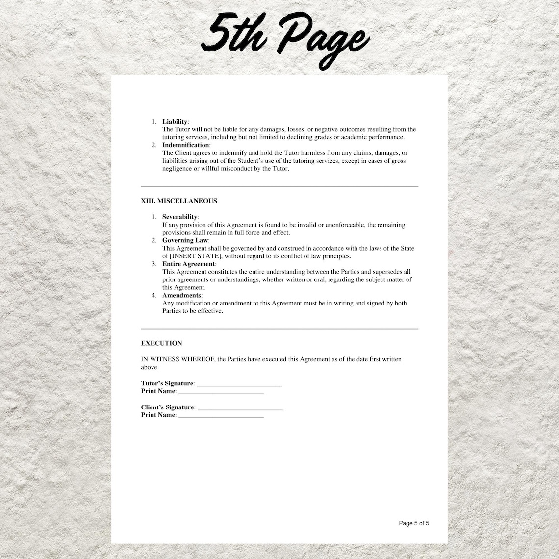 Editable Tutoring Service Agreement Template: Tutor Contract (word ...