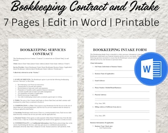 Bookkeeping Service Contract Template: Client Intake Form (PDF & Word Editable)