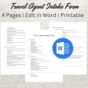 Travel Agent Client Intake Form Template Editable Client Travel Inquiry Form Printable Travel Agency Forms Travel Advisor Business Forms
