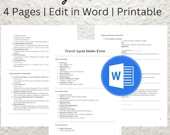 Editable Travel Agent Client Intake Form (Printable Word Template)