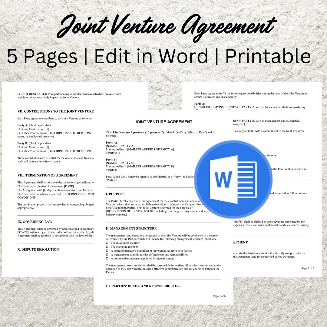 Editable Joint Venture Agreement Template: Business Partnership ...