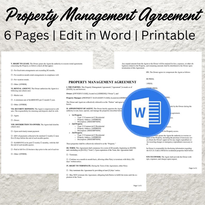 Property Management Agreement Template Editable Property Management ...