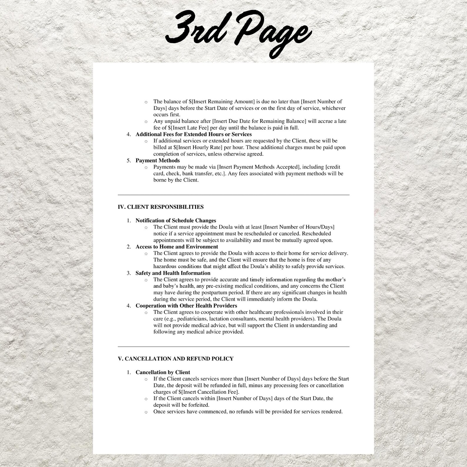 Editable Postpartum Doula Contract Template Service Agreement (PDF