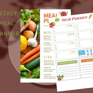 Wekelijkse maaltijdplanner Dagboek Boodschappenlijst Dagelijks voedseldagboek Tracker Digitale maaltijd Voedselvoorbereidingsplanner Afdrukbaar voedseldagboek Menuplan